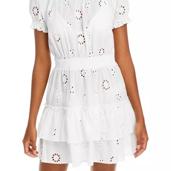 AQUA Eyelet Tiered Peasant Dress In Ivory - Picture 2 of 3